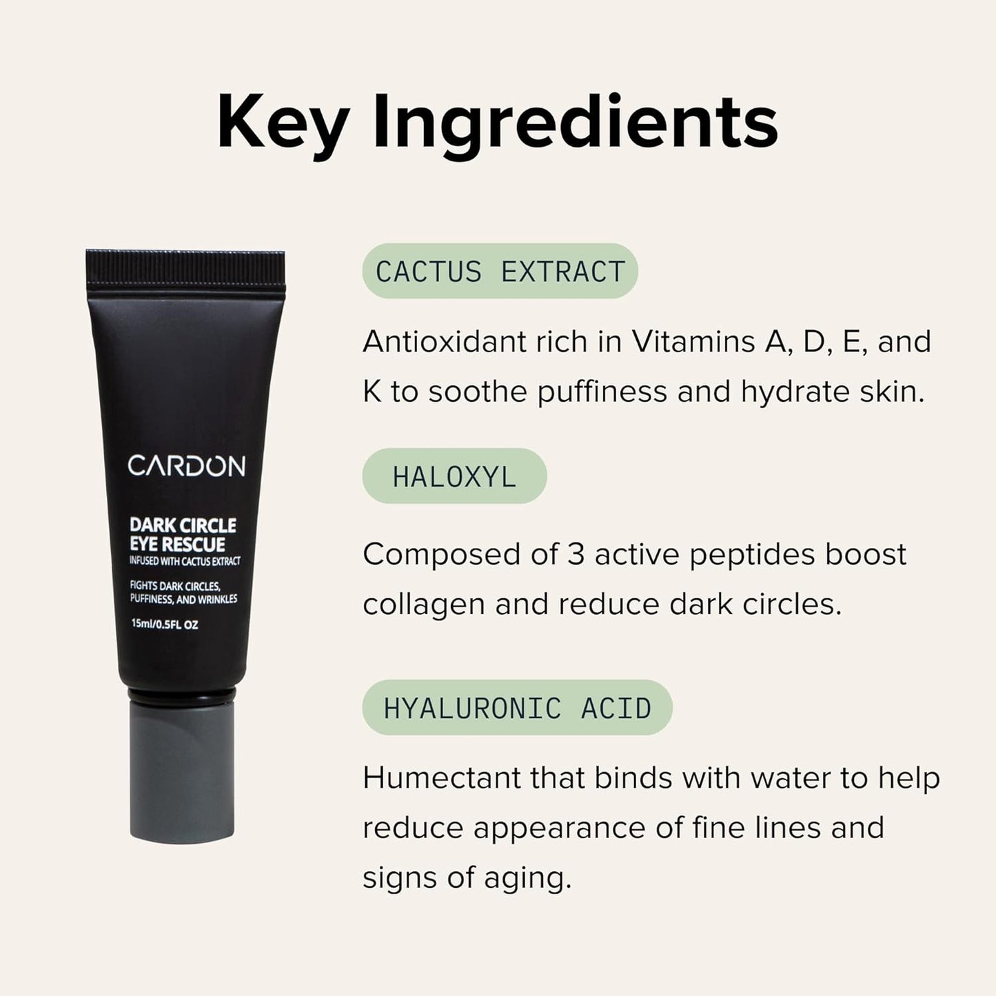Cardon | Dark Circle Rescue for Men and Women | under Eye Roller Eye Stick Massager for Puffy Eyes, Dark Circles, Bags, Wrinkles | Made with Peptides, Niacinamide, Hyaluronic Acid