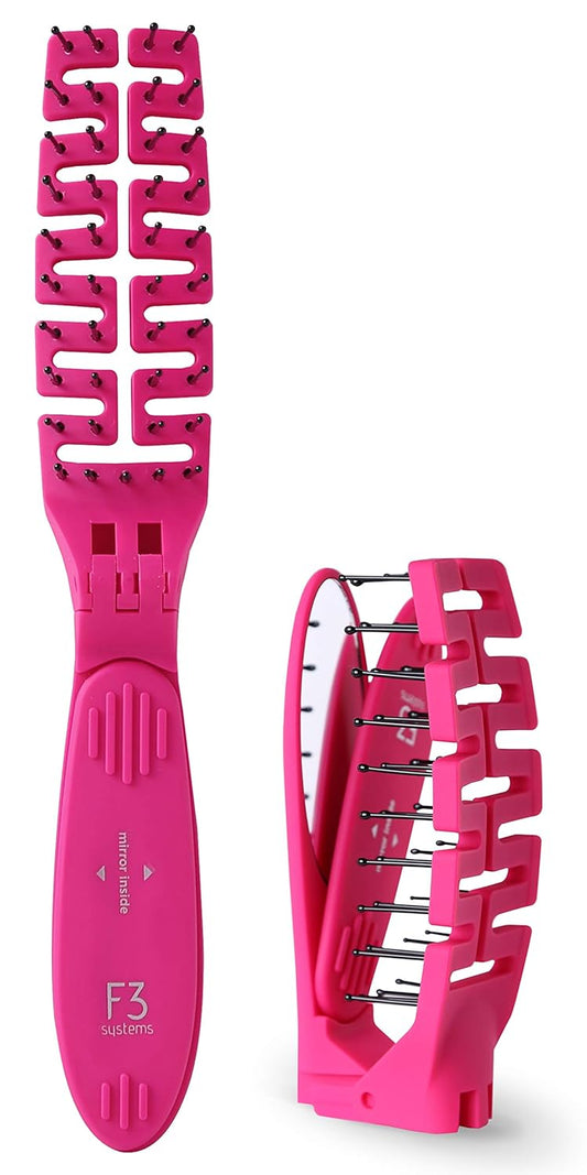 Compact Folding Hair Brush with Mirror - Detangling Comb for Adults & Kids, Portable for Travel & Storage, Wet & Dry Hair