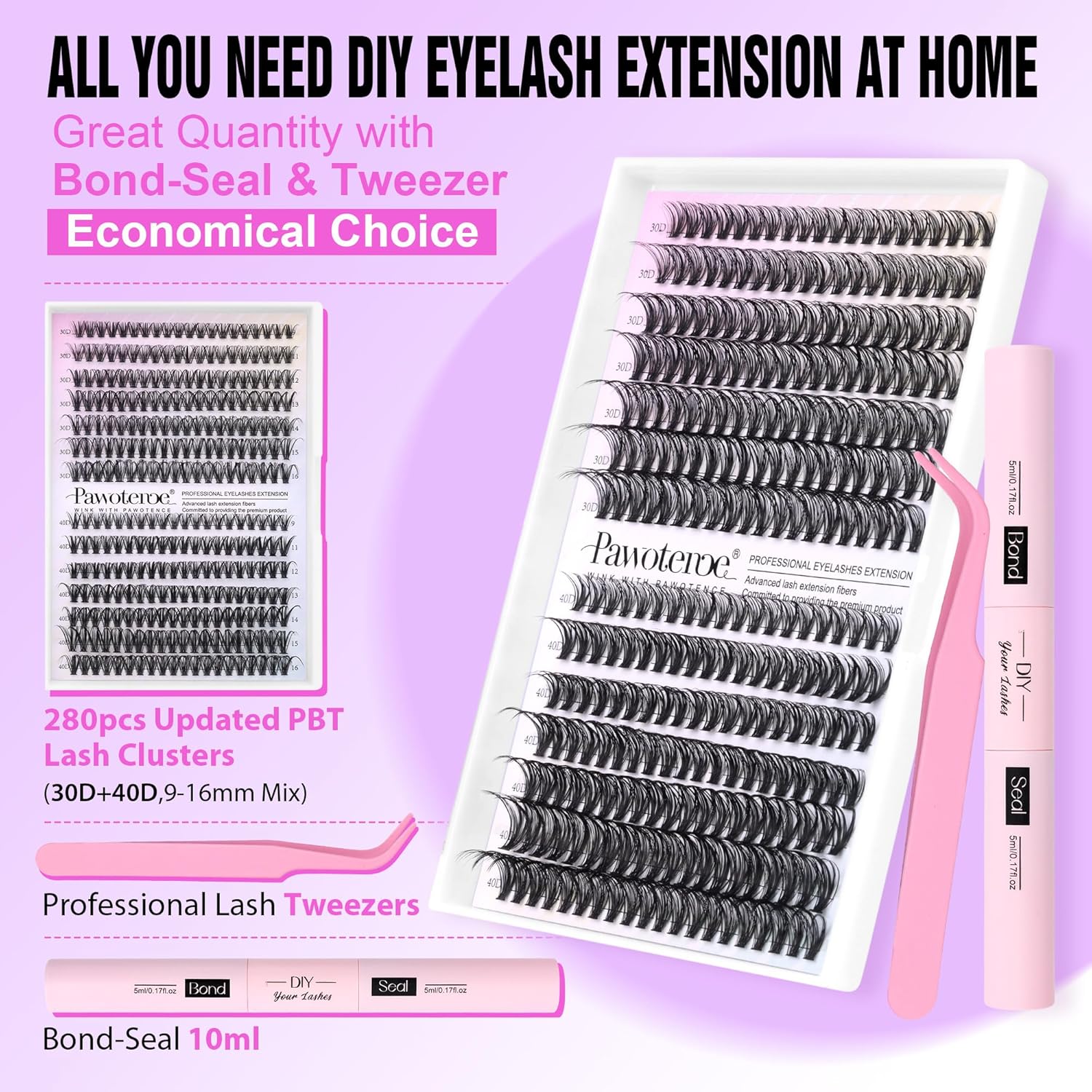 DIY Lash Extension Kit – 280 Cluster Lashes with Bond & Tools