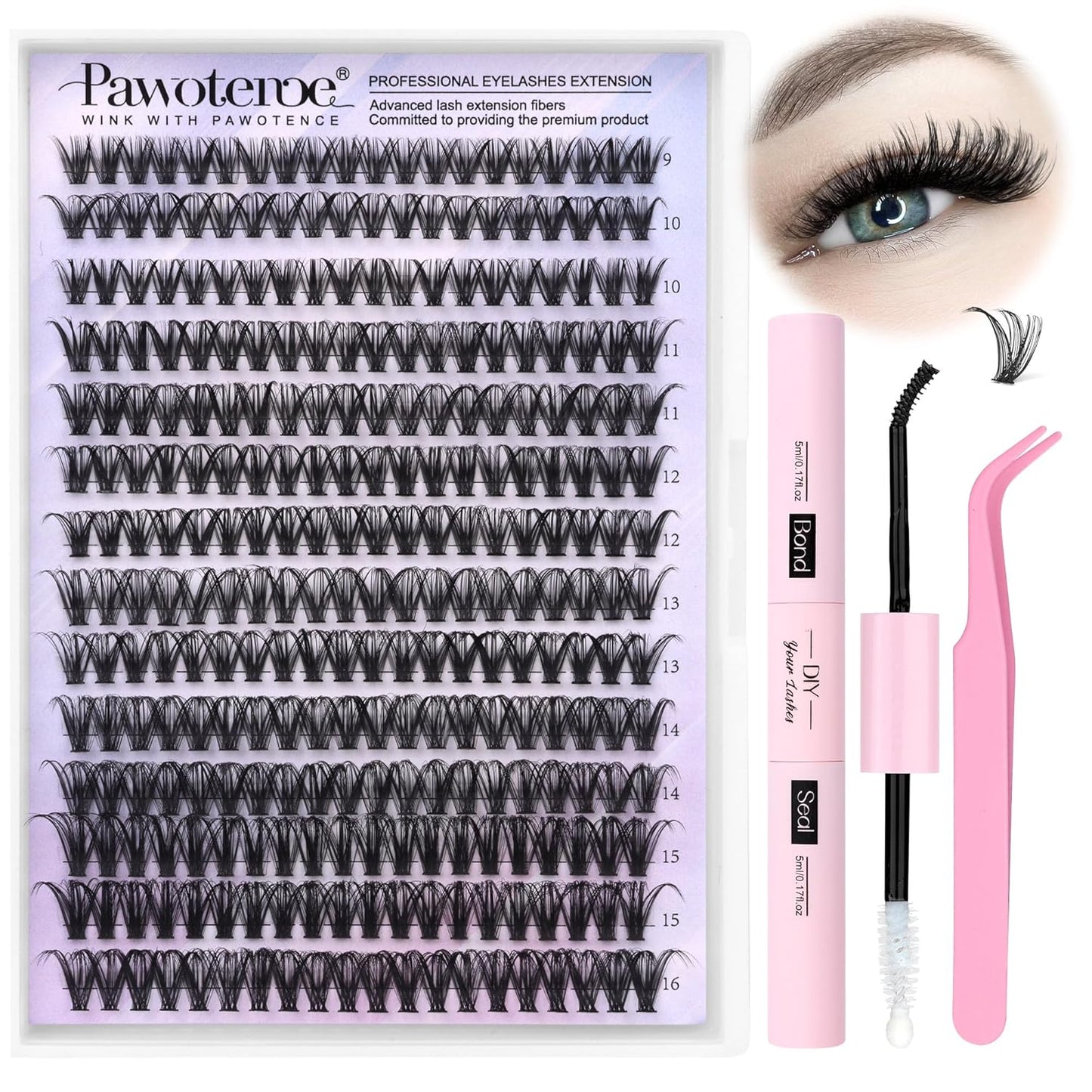 DIY Lash Extension Kit – 280 Cluster Lashes with Bond & Tools