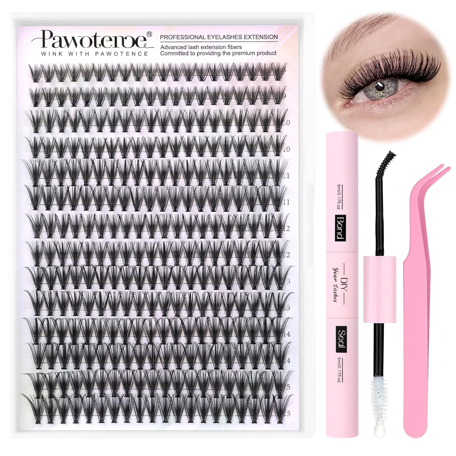 DIY Lash Extension Kit – 280 Cluster Lashes with Bond & Tools